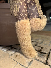 *Pre-Order 10-15 business days then ship* Shaggy Mongolian Fur Thigh High Boots- Tan