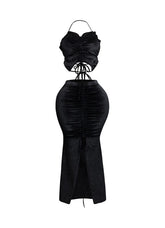 Everything I Want Velvet Maxi Skirt Set –Black
