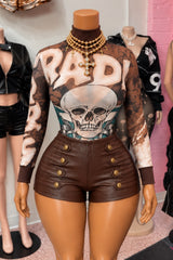 Bad to the Bone Graphic Mesh Top – Brown Multi - back view