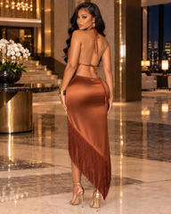Forbidden Fantasy Fringe Dress – Brown
