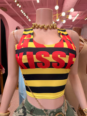 Kiss & Tell Graphic Crop Top- Yellow