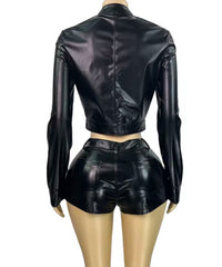 Get Em Girl Moto Jacket & Short Set- Black