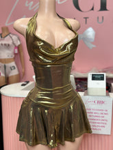 Wish You Would Metallic Halter Dress- Gold