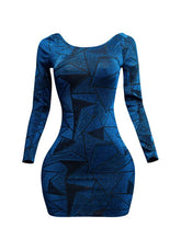 Jacquard Knit Open Back Bodycon Dress- Royal