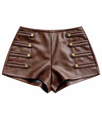 Bossed Up Faux Leather Shorts – Brown - front (featured)