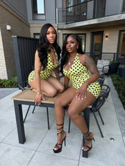Dotted Up Halter Romper- Yellow