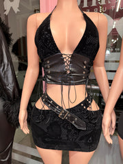 Sinful Desire Velvet Skirt Set- Black