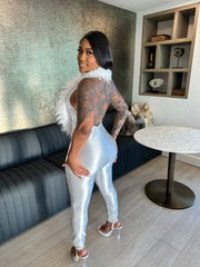 Make An Appearance Halter Neck Mongolian Fur Jumpsuit- White