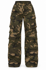 Multi Cargo Pocket Camo Pants – Green Camo