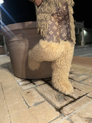 *Pre-Order 10-15 business days then ship* Shaggy Mongolian Fur Thigh High Boots- Tan