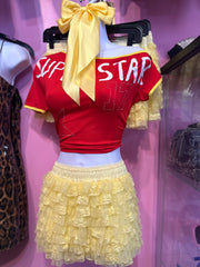 Ruffle Lace Layered Mesh Shorts-Yellow