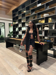 Pre-Order Gladiator PU Platform Knee High Sandal Open Toe Boot- Black