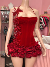 *Pre-Order 10-15 business days then ship* Meet Me At The Party Floral Effect Velvet Mini Dress – Red & Black Options