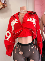 Major League Baddie Cropped Drawstring Jacket - Red front