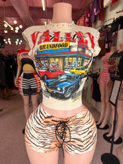 Cruisin’ Through The City Graphic Top Only- Cream Multi
