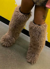 *Pre-Order 10-15 business days then ship* Shaggy Mongolian Fur Thigh High Boots- Tan