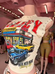 Cruisin’ Through The City Graphic Top Only- Cream Multi