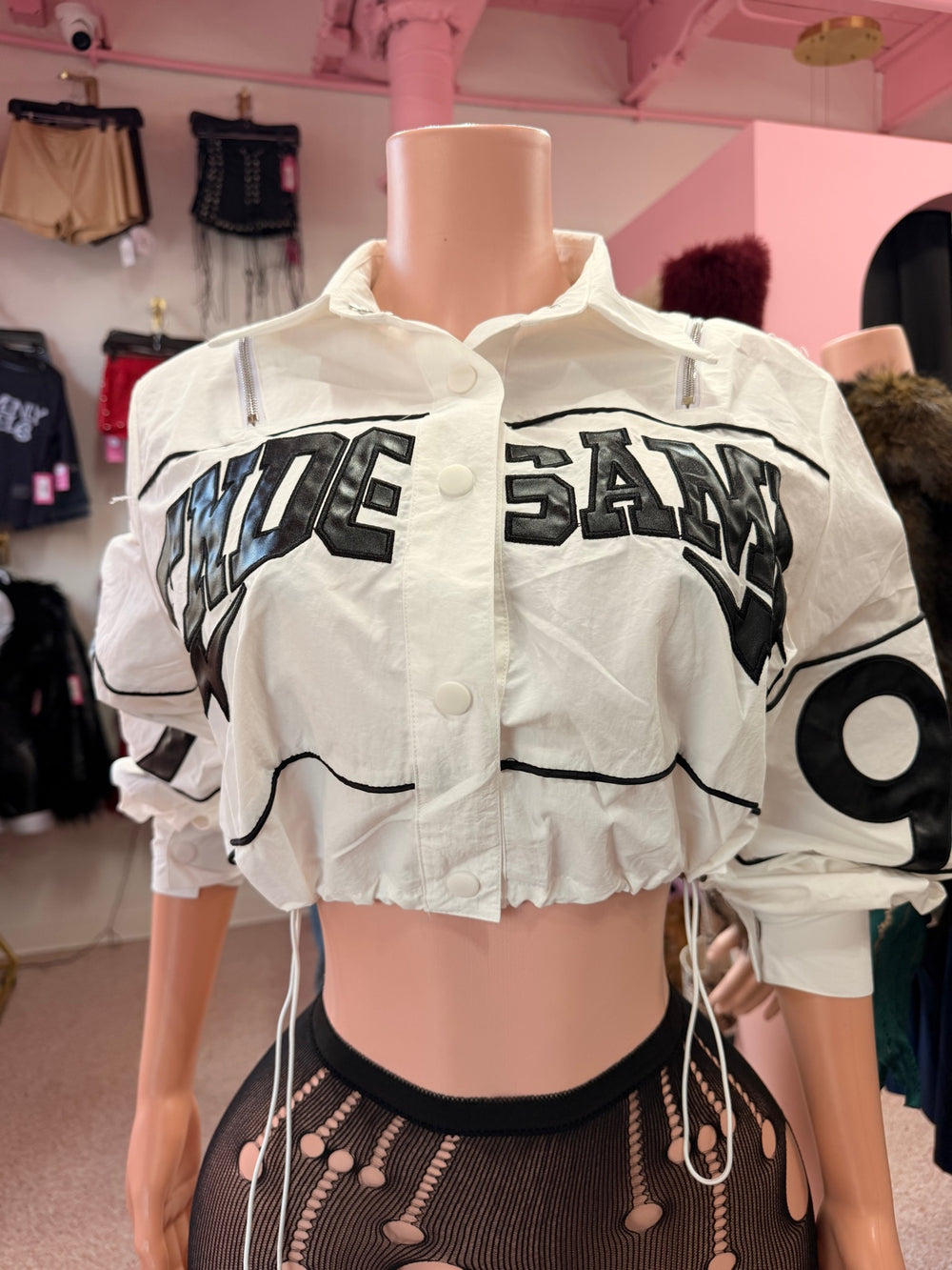 Major League Baddie Cropped Drawstring Jacket - White front