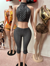 Stripe Halter Tie Top & Capri Pant Set- Gray Combo