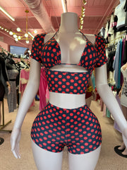 Dot The Rules 3PC Short Set- Red/Blk