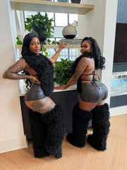 *Pre-Order 10-15 business days then ship* Shaggy Mongolian Fur Thigh High Boots- Black