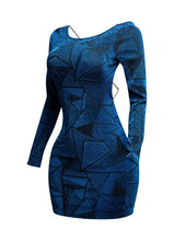 Jacquard Knit Open Back Bodycon Dress- Royal