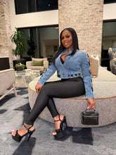 Laced Up Luxe Cropped Jacket- Denim Blue