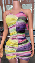 Rush Hour Ruched Halter Dress- Purple Multi