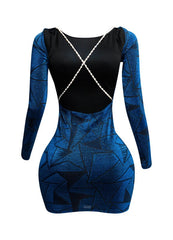 Jacquard Knit Open Back Bodycon Dress- Royal