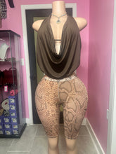 Snake Fierce Passion Mesh Capri Shorts- Brown