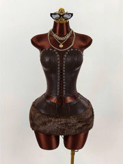 Rich Energy Corset & Fur Mini Skirt Set