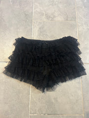 Ruffle Lace Layered Mesh Shorts-Black