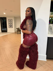 Shaggy Mongolian Fur Thigh High Boots- Wine