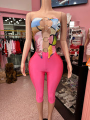 Obscure Passion Capri Set- Pink Multi
