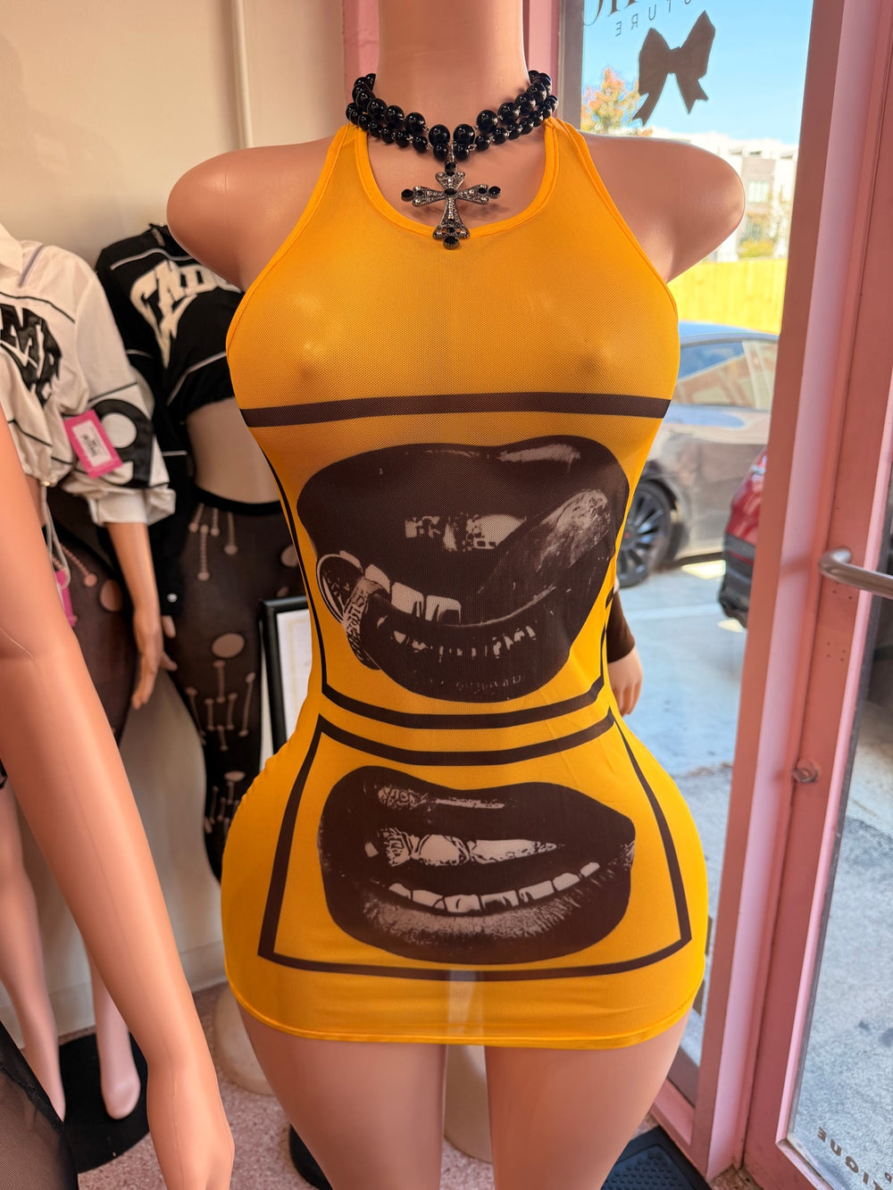 Trouble Kisses Dress- Yellow - front (featured)