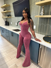 Washed Zip-Up Crop Jacket & Flare Jumpsuit Set- Sangria