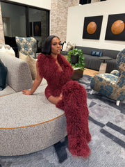 Shaggy Mongolian Halter Top- Wine