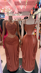 Private Affair Cutout Dress – Rust