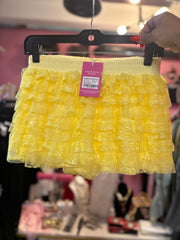 Ruffle Lace Layered Mesh Shorts-Yellow
