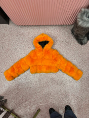 Chic Faux Fur Jacket with Hood – Orange