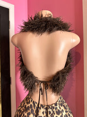 Faux Finesse Fur Halter Top- Brown