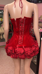 *Pre-Order 10-15 business days then ship* Meet Me At The Party Floral Effect Velvet Mini Dress – Red & Black Options