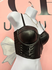 Midnight Vixen Faux Leather Push-Up Corset Top- Black