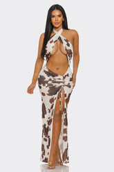 Steer Clear Animal Print Cutout Maxi Dress - Off White