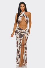 Steer Clear Animal Print Cutout Maxi Dress - Off White