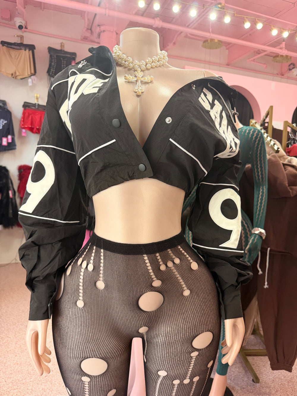 Major League Baddie Cropped Drawstring Jacket - Black front
