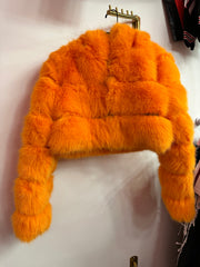 Chic Faux Fur Jacket with Hood – Orange