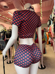 Dot The Rules 3PC Short Set- Red/Blk