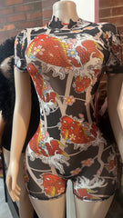 Tattoo Mesh Romper - Multi