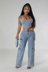 Denim Eats Bustier & Cargo Pants Set